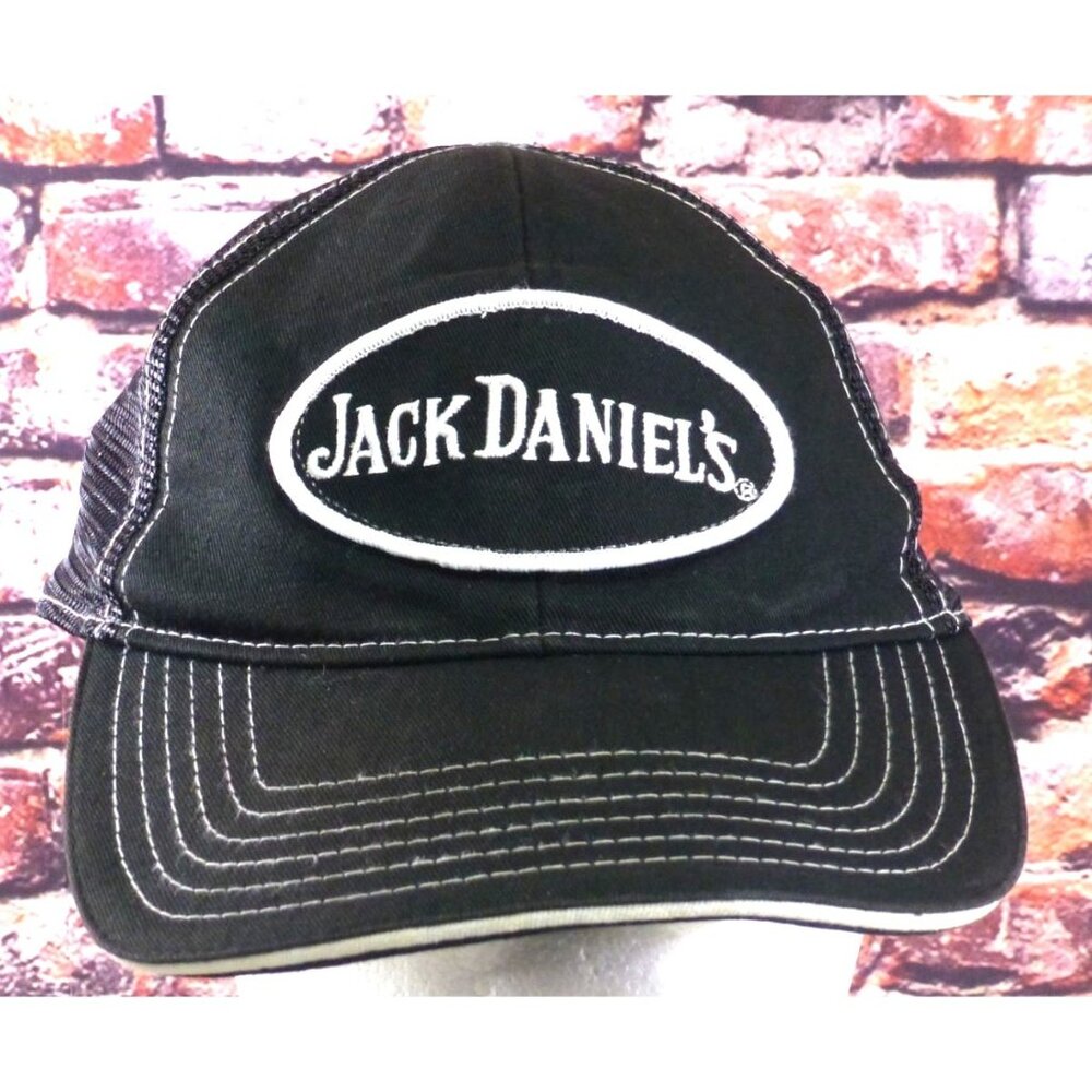 Jack Daniels Spell Out Black Mesh Trucker Hat With Adjustable Snapback